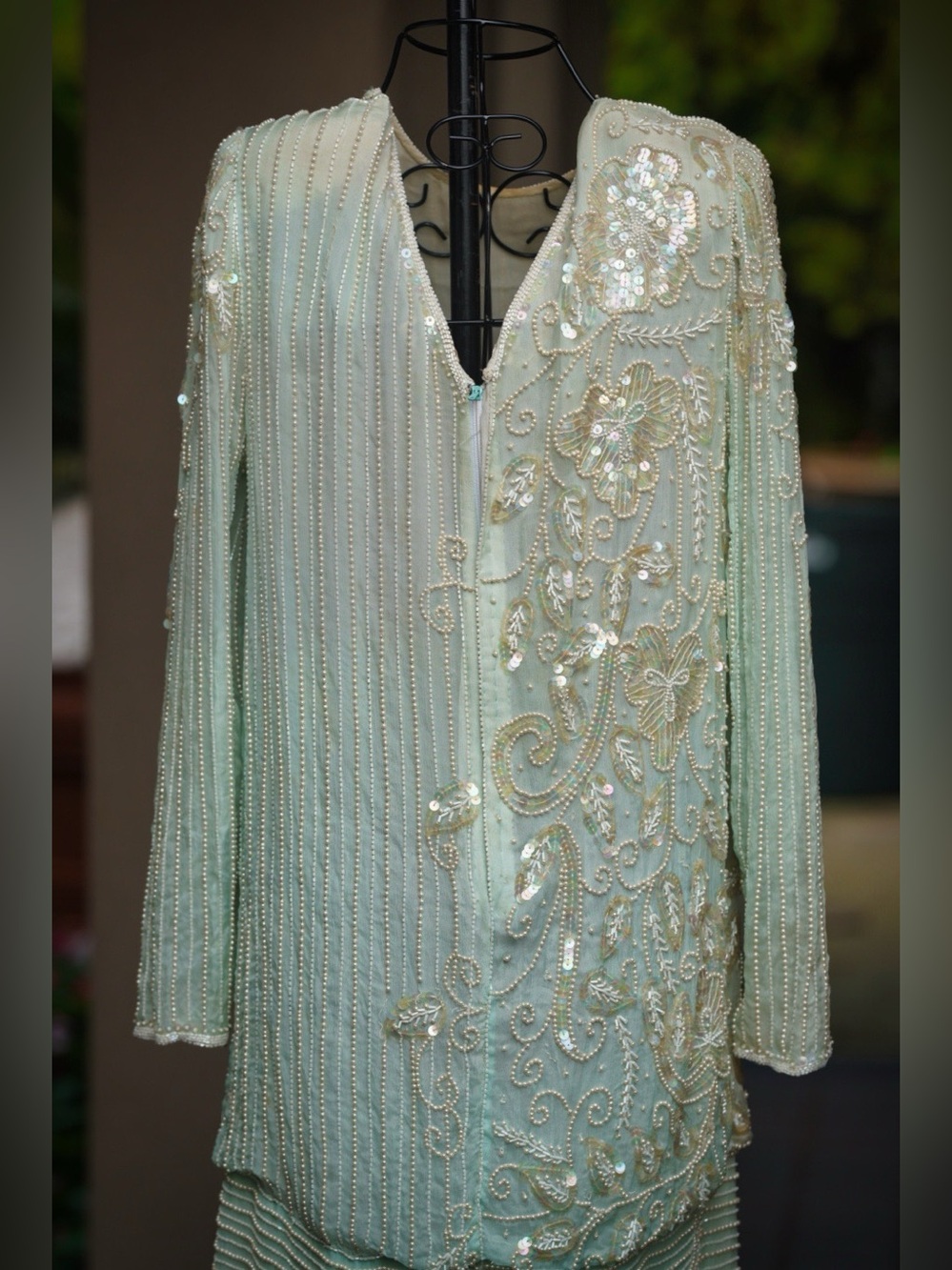 Vintage Scala Milano Paris Silk Beaded Sequin Dress Medium/Large Shoulder Pads - Picture 4 of 6